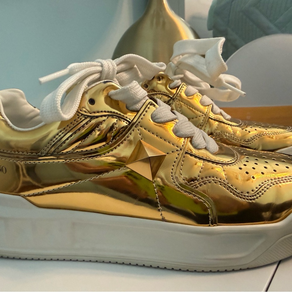 Valentino Gold Metallic Star Sneakers